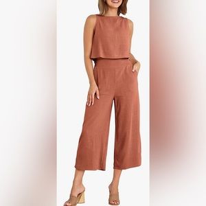 Two-pieced set with cropped tank and wide legged pants- burnt orange